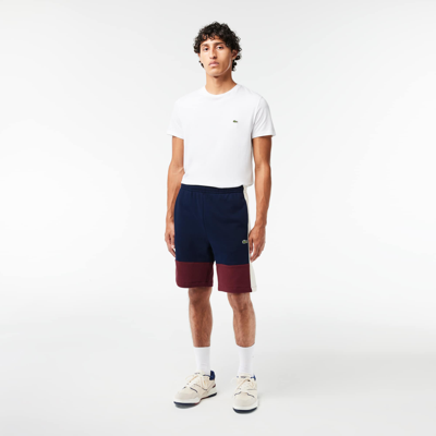 Shop Lacoste Men's Regular Fit Brushed Fleece Colorblock Shorts - L - 5 In Blue