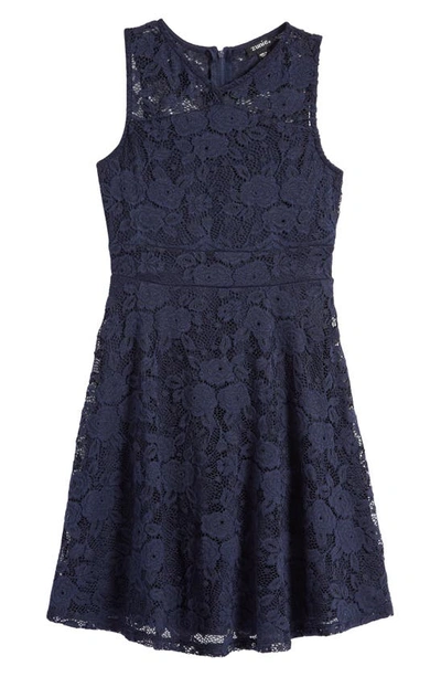 Shop Zunie Kids' Lace Fit & Flare Dress In Navy