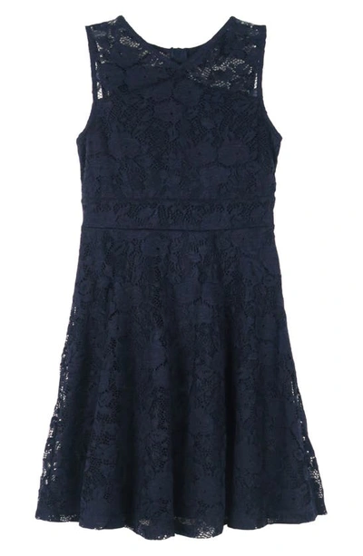 Shop Zunie Kids' Lace Fit & Flare Dress In Navy