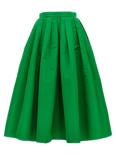 Shop Alexander Mcqueen Pleated Midi Skirt In Green
