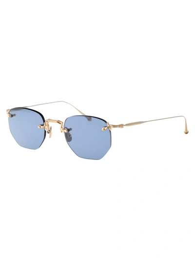 Shop Matsuda Sunglasses In Bg4 Brushed Gold - Cobalt Blue