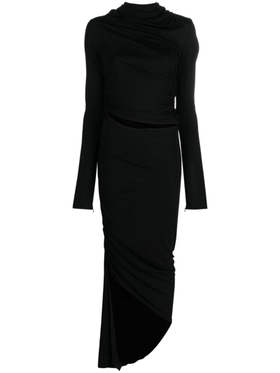 Shop Andreädamo Black Draped Asymmetric Dress In Schwarz