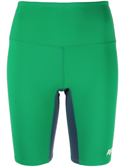 Shop Ayda Green Biker Panelled Shorts