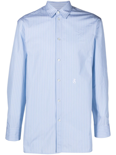Shop Jil Sander Blue Striped Cotton Shirt