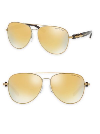 Shop Michael Kors Pandora 58mm Mirrored Aviator Sunglasses In Gold Tort