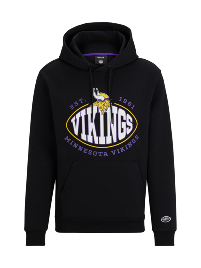 Shop Hugo Boss Men's Boss X Nfl Cotton-blend Hoodie With Collaborative Branding In Vikings Charcoal