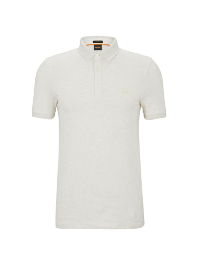 Shop Hugo Boss Men's Stretch-cotton Slim-fit Polo Shirt With Logo Patch In Cream