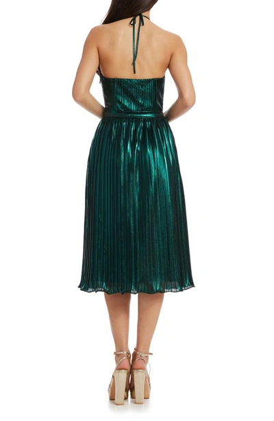 Shop Dress The Population Hannah Pleated Metallic Halter Dress In Deep Emerald