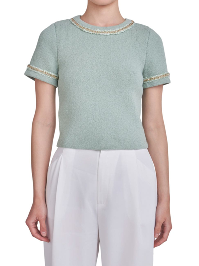 Shop Endless Rose Women's Chain Trim Knit Short Sleeve Top In Sage