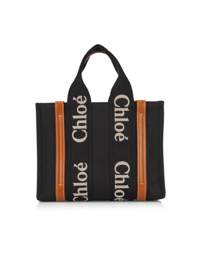 Shop Chloé Women's Small Woody Tote Bag In Black Beige
