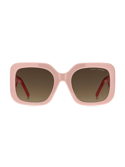 Shop Marc Jacobs Women's 53mm Square Colorblocked Sunglasses In Pink Red