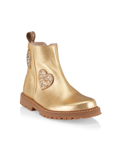 Shop Sophia Webster Little Girl's & Girl's Amora Metallic Leather Boots In Liquid Gold Glitter