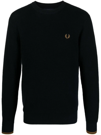 Shop Fred Perry Fb Waffle Stitch Jumper Clothing In Blue