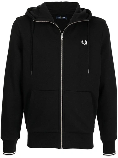 Shop Fred Perry Fp Hooded Zipper Through Sweatshirt Clothing In Black