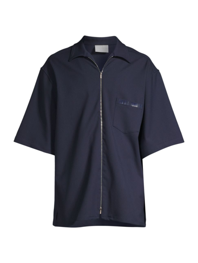 Shop Vtmnts Men's Cotton Zip Shirt In Navy