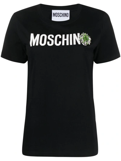 Shop Moschino T-shirt With Brooch Detail In Black