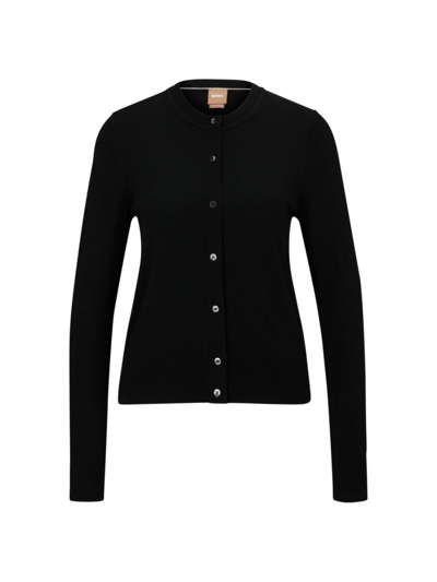 Shop Hugo Boss Women's Crewneck Cardigan In Merino Wool In Black