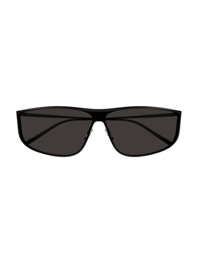 Shop Saint Laurent Men's Fashion Show Sl 605 Luna 99mm Rectangular Sunglasses In Black