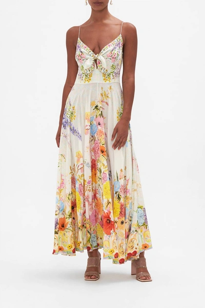 Shop Camilla Long Floral Print Dress With Tie Front In Sunlight Symphony In Multi