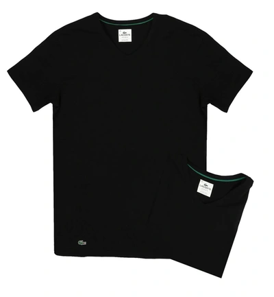 Shop Lacoste Men's V-neck Undershirt T-shirt 2 Pack In Black