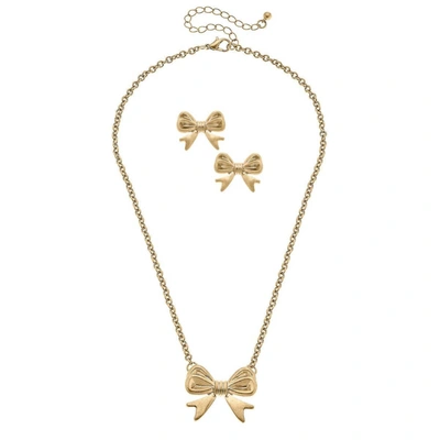 Shop Canvas Style Women's Stephanie Bow Earring And Necklace Set In Gold