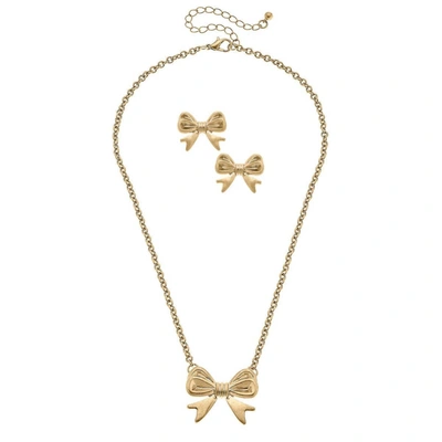 Canvas Style Women's Stephanie Bow Earring And Necklace Set In Gold In Gold