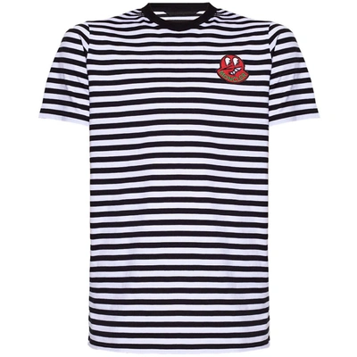 Shop Moncler Striped Logo Patch T- Shirt In Black/white In Multi