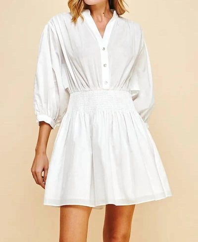Shop Pinch Molly Mandarin Collar Smocked Mini Dress In White