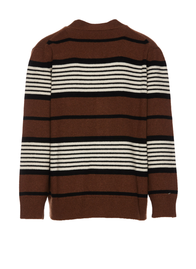 Shop Burberry Striped Motif Oversize Cardigan In Brown
