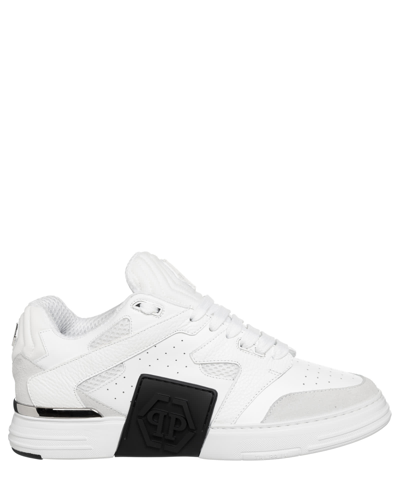 Shop Philipp Plein Mix Leather Sneakers In White