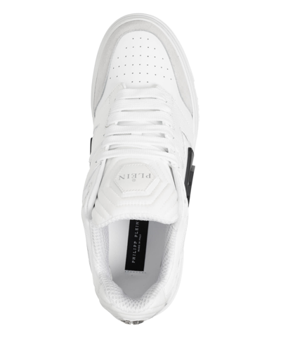 Shop Philipp Plein Mix Leather Sneakers In White