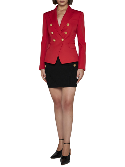 Balmain Double-breasted Wool Blazer In Pink
