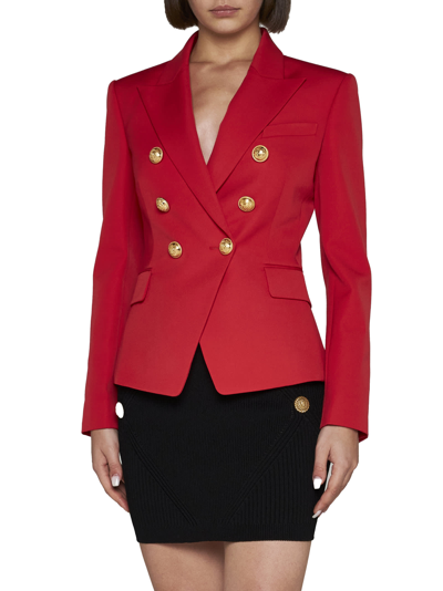 Balmain Double-breasted Wool Blazer In Pink