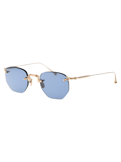 Shop Matsuda M3104-a Sunglasses In Bg4 Brushed Gold - Cobalt Blue