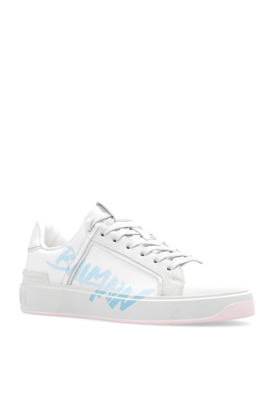 Shop Balmain B-court Sneakers In Bianco/rosa/azzurro