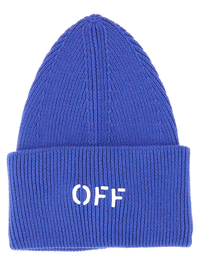 Shop Off-white Loose Fit Knit Hat In Blu