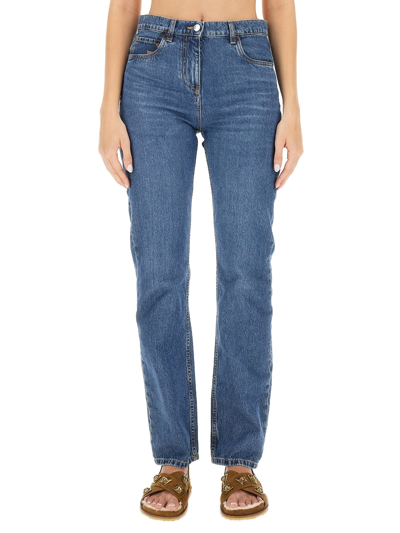 Shop Etro Jeans With Logo Embroidery In Blu