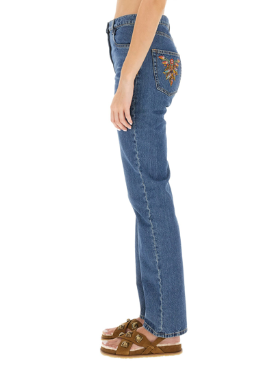 Shop Etro Jeans With Logo Embroidery In Blu
