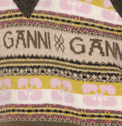 Shop Ganni Logo Wool Mix Vest In Multicolor