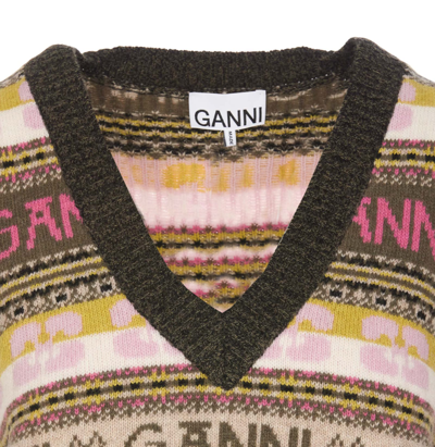 Shop Ganni Logo Wool Mix Vest In Multicolor