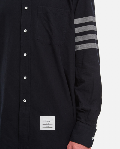 Shop Thom Browne Straight Fit Shirt W/ Tonal 4 Bar In Flannel In Blue