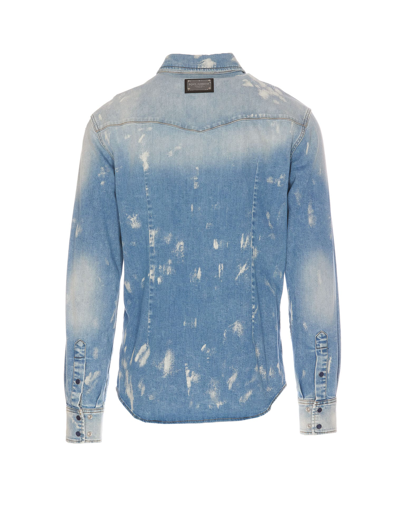 Shop Dolce & Gabbana Bleached Denim Shirt In Blue