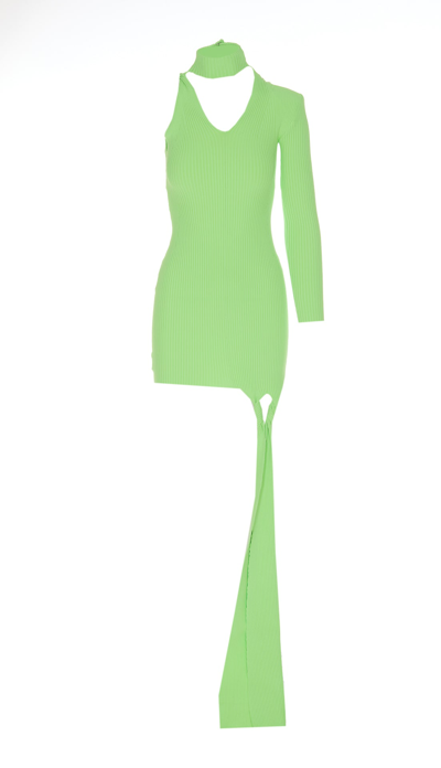 Shop David Koma Asymmetric Knit Mini Dress In Green