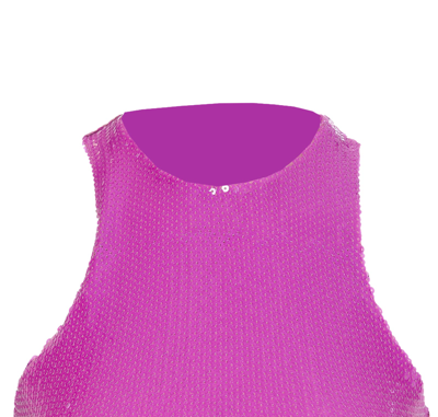 Shop David Koma Mini Sequins Dress With Feathers In Purple