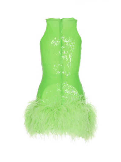 Shop David Koma Mini Sequins Dress With Feathers In Green
