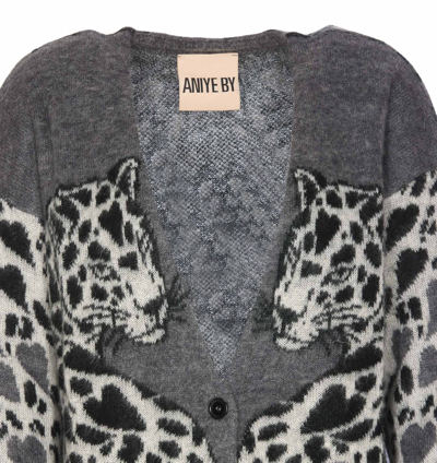 Shop Aniye By Leopard Cardigan In Grey