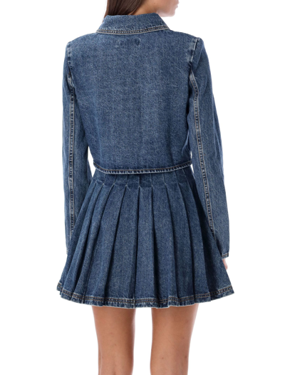 Self-portrait Crystal-embellished Cropped Denim Jacket In Blue | ModeSens