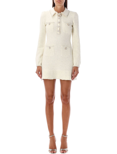 Shop Self-portrait Sequin Knit Mini Dress In Cream