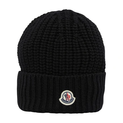 Shop Moncler Beanie With Logo In Black