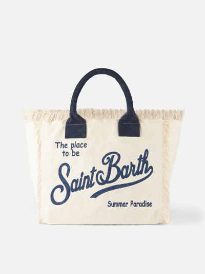 Shop Mc2 Saint Barth Vanity Canvas Shoulder Bag With Saint Barth Print In White
